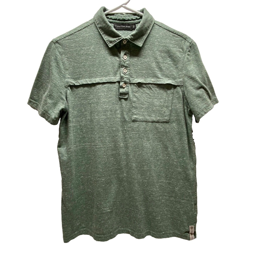 Calvin Klein Polo Shirt Men's Small Heathered Green Casual Golf Short Sleeve GUC